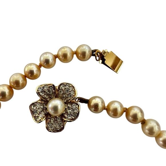 Vintage Attwood & Sawyer (A&S) Faux Pearl Necklace with Rhinestone Flower Clasp - Picture 11 of 12